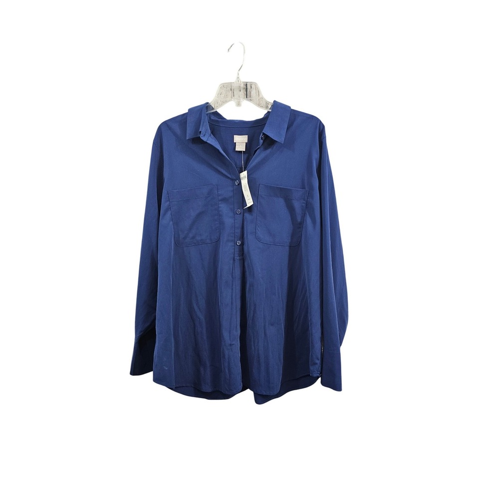 Chicos Half Placket Shirt Silky Soft Long Sleeve Fashion Top Navy Size 3 / XL